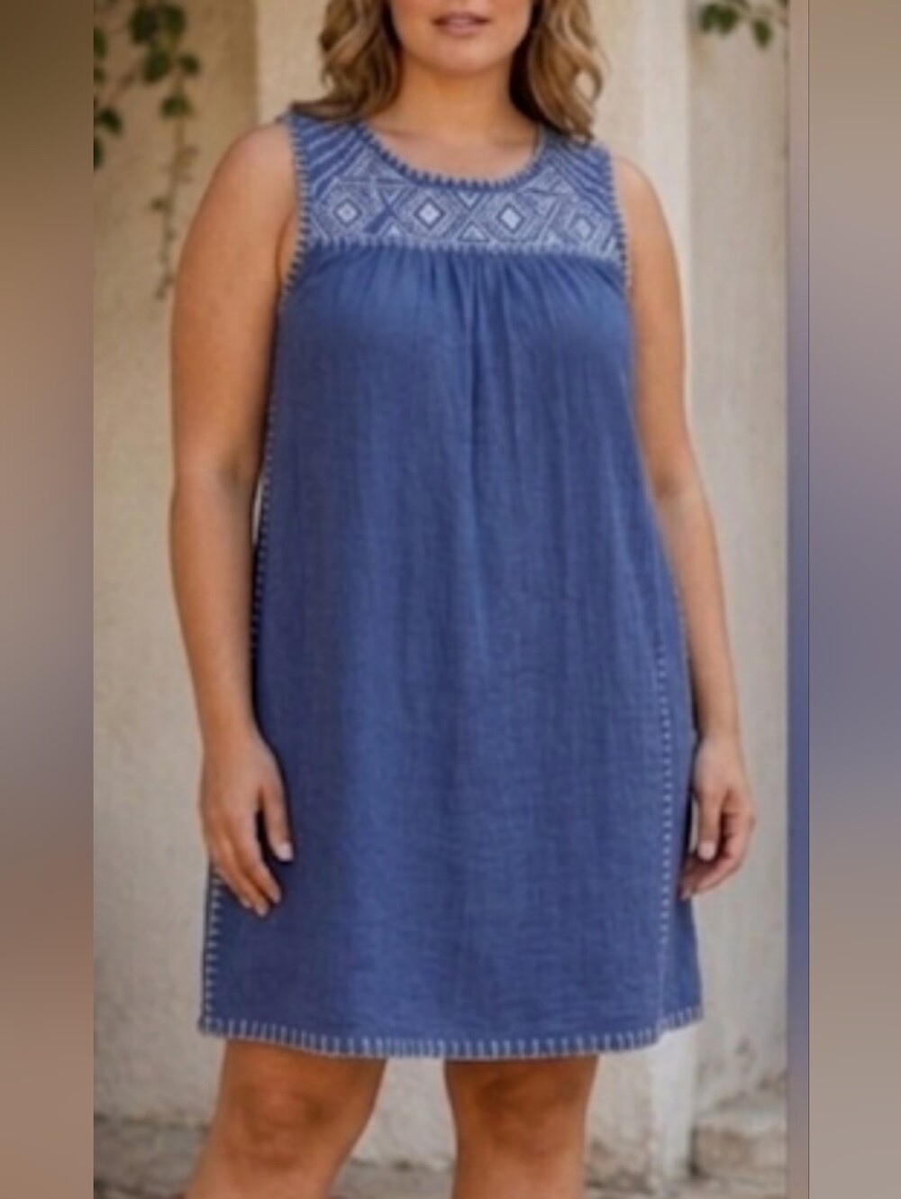 C&C California Blue 100% Linen Embroidered Shift Dress Sz. 1X